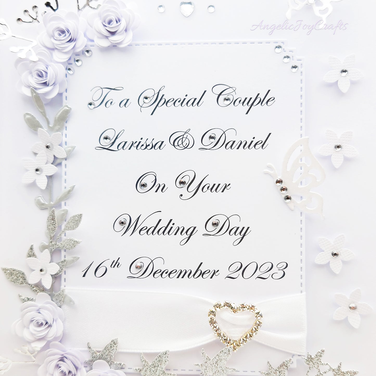 Handmade Personalised 3D Wedding Card with Floral Plaque & Brooch + Complimentary Gift Box | Anniversary | Wedding | Engagement