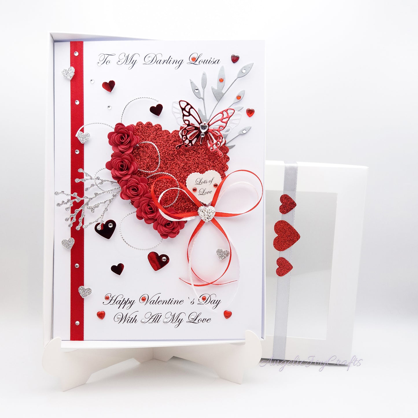 Handmade Personalised 3D Valentine's Day Card with Floral Heart & Butterfly + Complimentary Gift Box | Valentine's Day