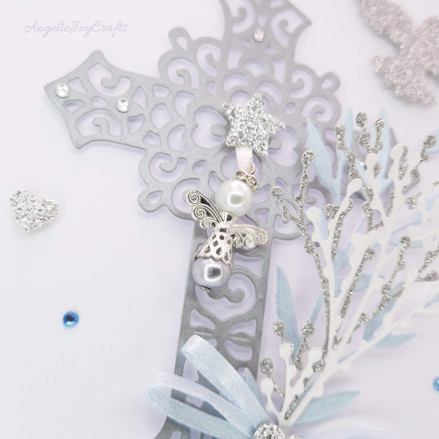 Handmade Personalised 3D Christening Card with Ornate Cross & Angel Charm + Complimentary Gift Box | Christening | Baptism