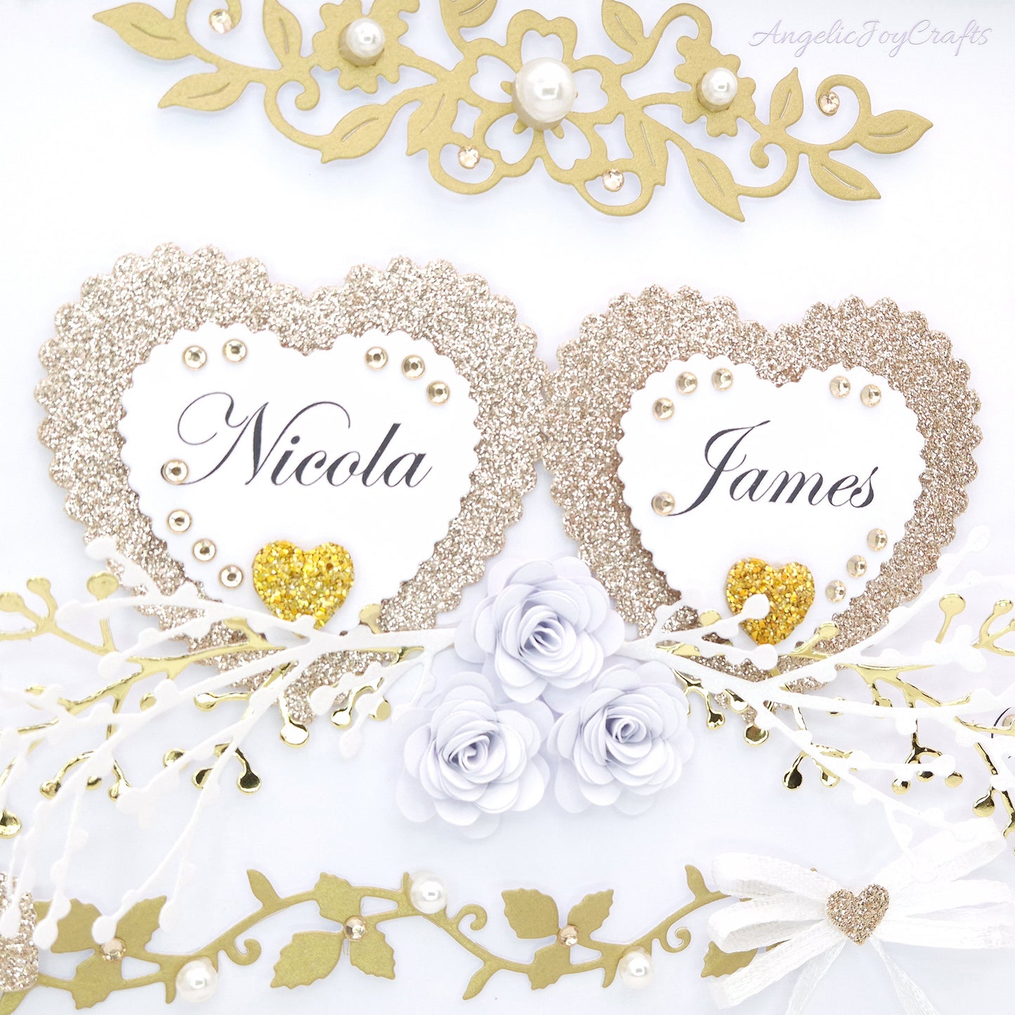 Handmade Personalised 3D Wedding Card with Hearts & Floral Branches + Complimentary Gift Box | Anniversary | Wedding | Engagement