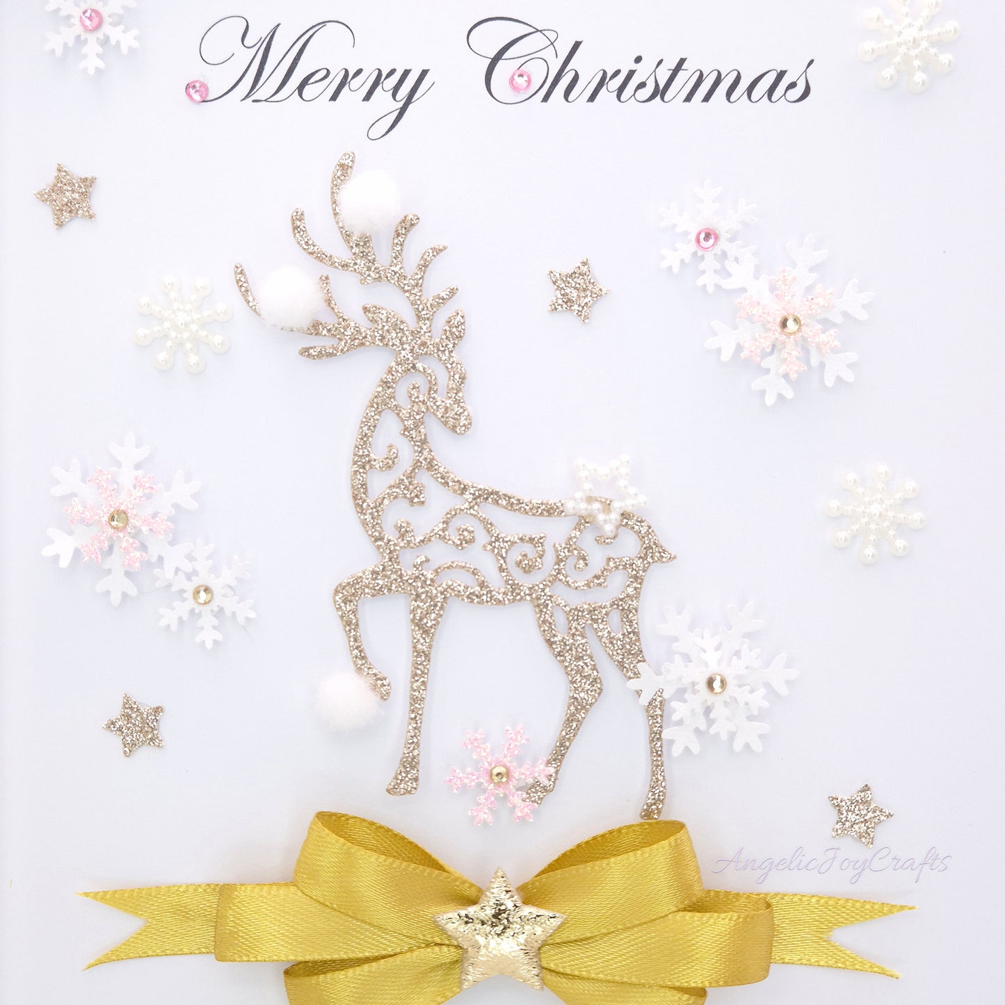 Handmade Personalised 3D Christmas Card with Golden Buck & Bow + Complimentary Gift Box | Christmas | Noel | New Year