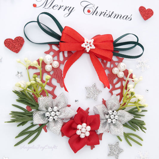 Handmade Personalised 3D Christmas Card with Wreath & Bow + Complimentary Gift Box | Christmas | Noel | New Year