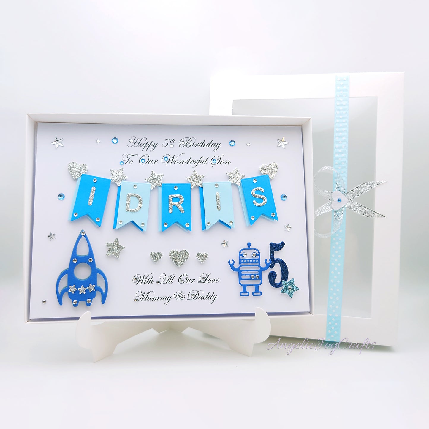 Handmade Personalised 3D Child Birthday Card with Robot & Rocket + Complimentary Gift Box | Baby Shower | Child Birthday | Baby Born | Birthday