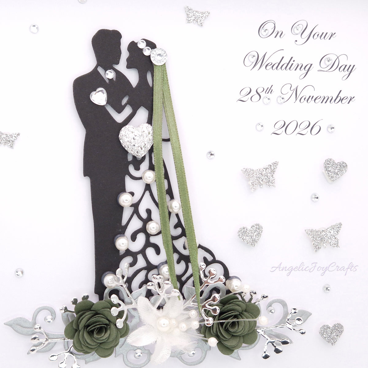 Handmade Personalised 3D Wedding Card with Couple on Floral Pedestal + Complimentary Gift Box | Anniversary | Wedding | Engagement