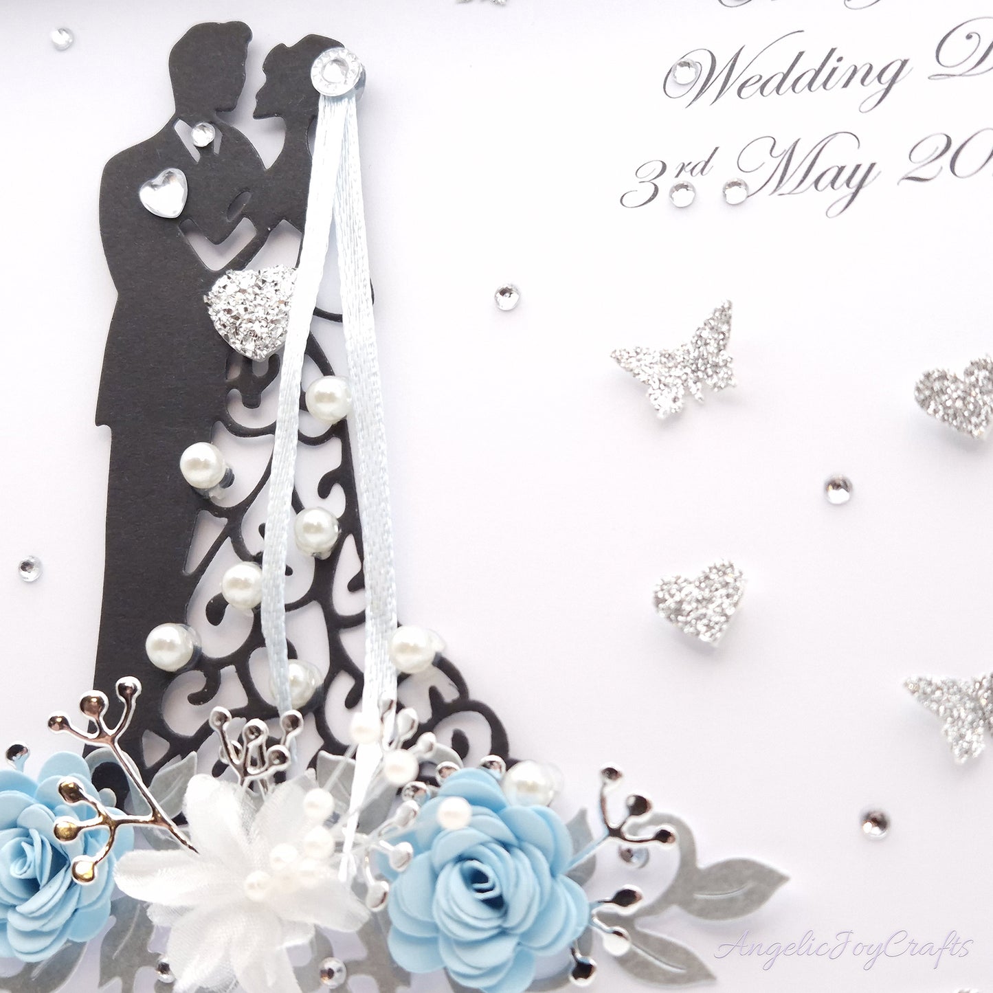 Handmade Personalised 3D Wedding Card with Couple on Floral Pedestal + Complimentary Gift Box | Anniversary | Wedding | Engagement