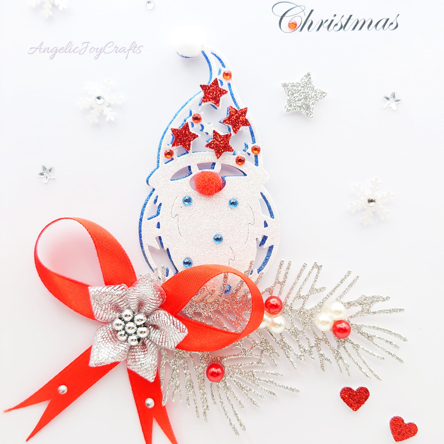 Handmade Personalised 3D Christmas Card with Gnome & Bow + Complimentary Gift Box | Christmas | Noel | New Year