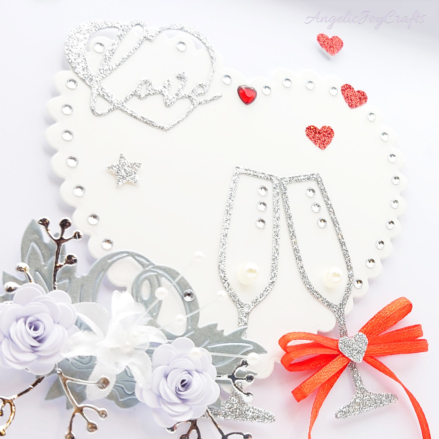 Handmade Personalised 3D Wedding Card with Hearts, Rings & Champagne Flutes + Complimentary Gift Box | Anniversary | Wedding | Engagement