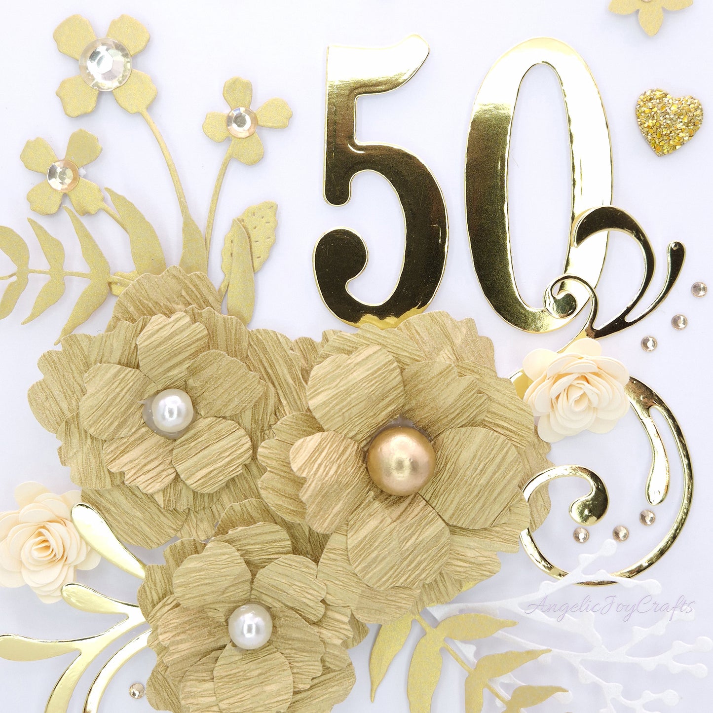 Handmade Personalised 3D Gold 50 Anniversary Card with Flowers + Complimentary Gift Box | Anniversary | Wedding | Engagement