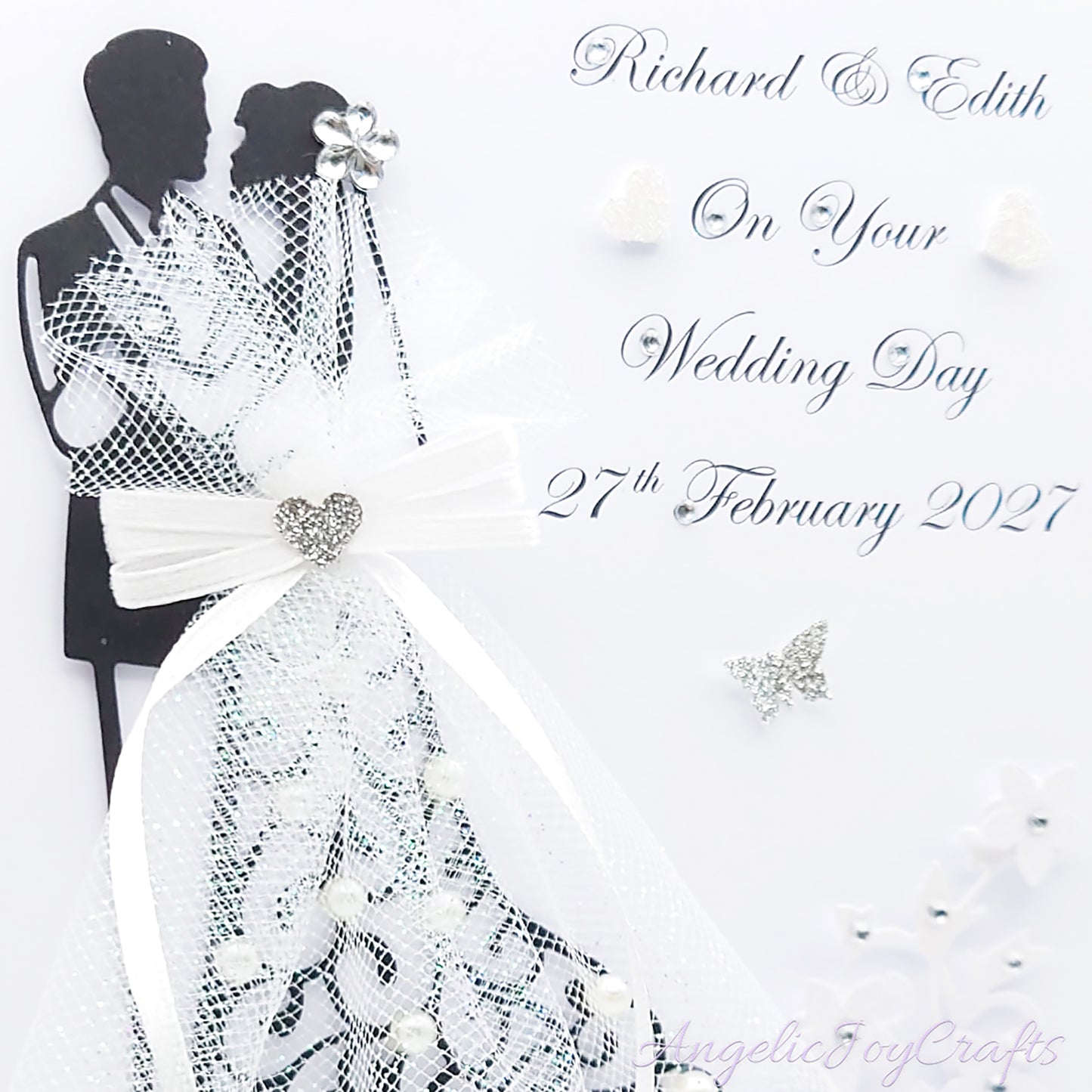 Handmade Personalised 3D Wedding Card with Sparkly Dress + Complimentary Gift Box | Anniversary | Wedding | Engagement