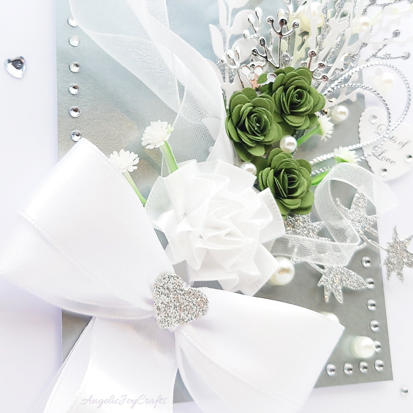 Handmade Personalised 3D Wedding Card with Bow & Flowers + Complimentary Gift Box | Anniversary | Wedding | Engagement