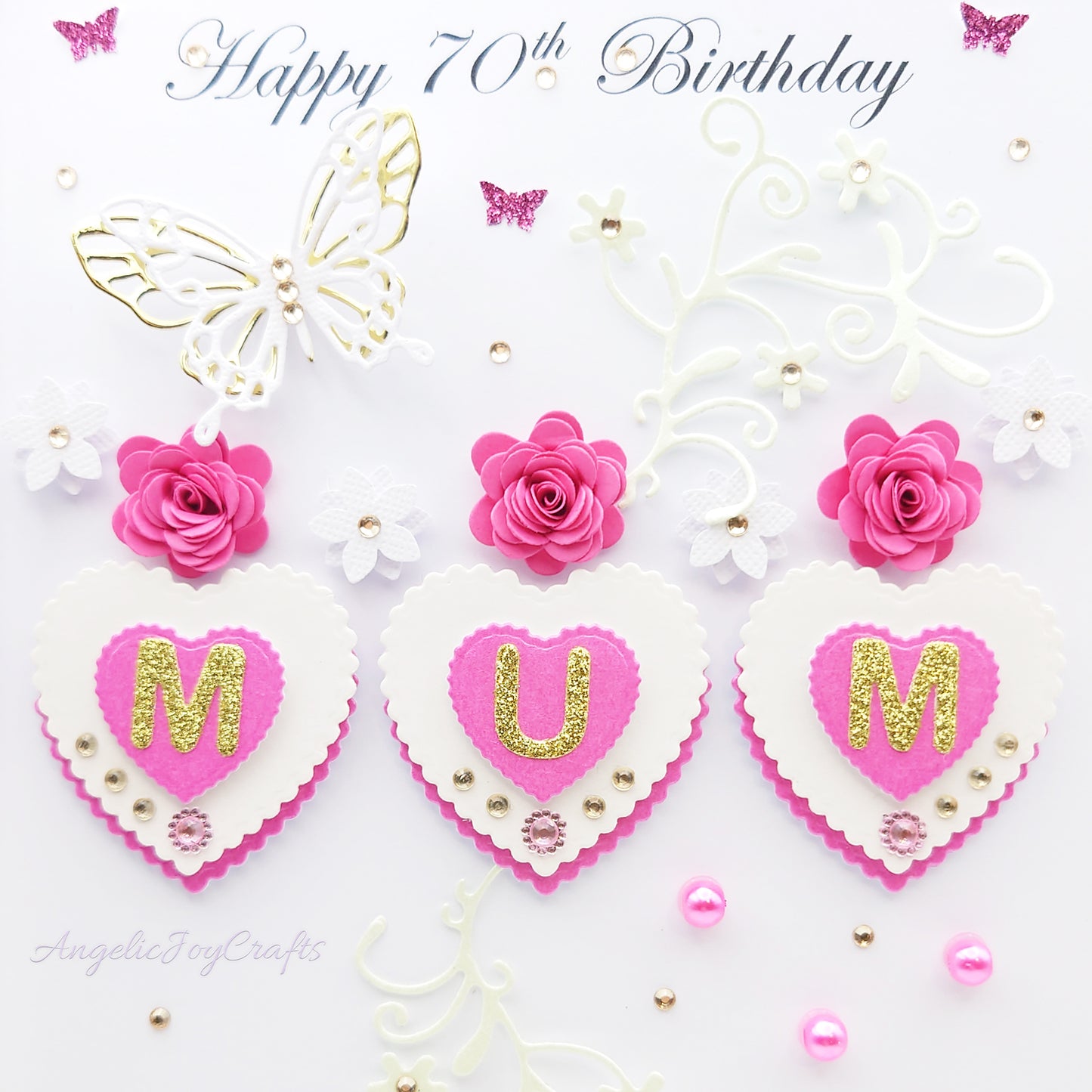 Handmade Personalised 3D Birthday Card with Floral Hearts & Butterfly + Complimentary Gift Box | Birthday | Mother's Day