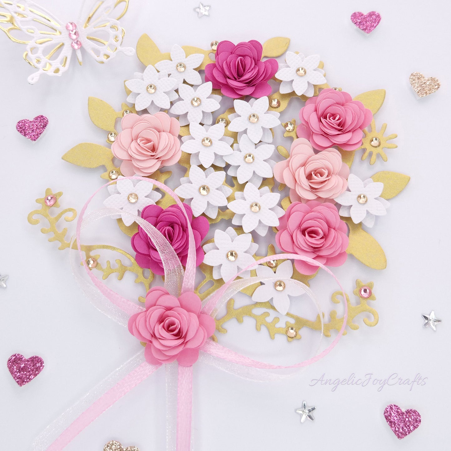 Handmade Personalised 3D Birthday Card with Bow & Flower Bush + Complimentary Gift Box | Birthday | Mother's Day