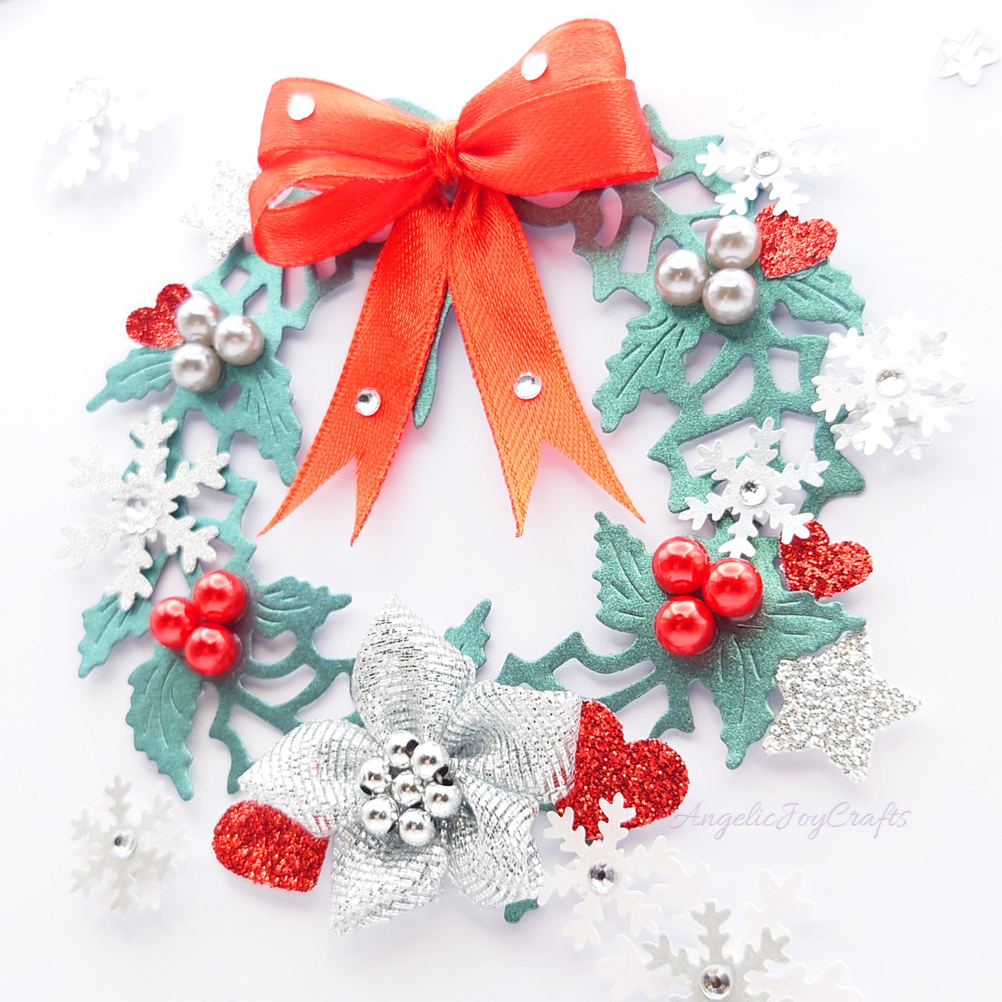 Handmade Personalised 3D Christmas Card with Ornate Wreath & Snowflakes + Complimentary Gift Box | Christmas | Noel | New Year