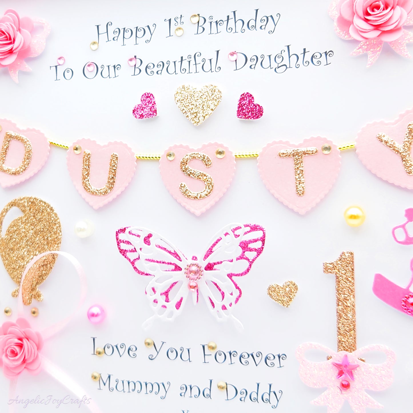 Handmade Personalised 3D Child Birthday Card with Ballons & Hearts + Complimentary Gift Box | Baby Shower | Child Birthday | Baby Born | Birthday