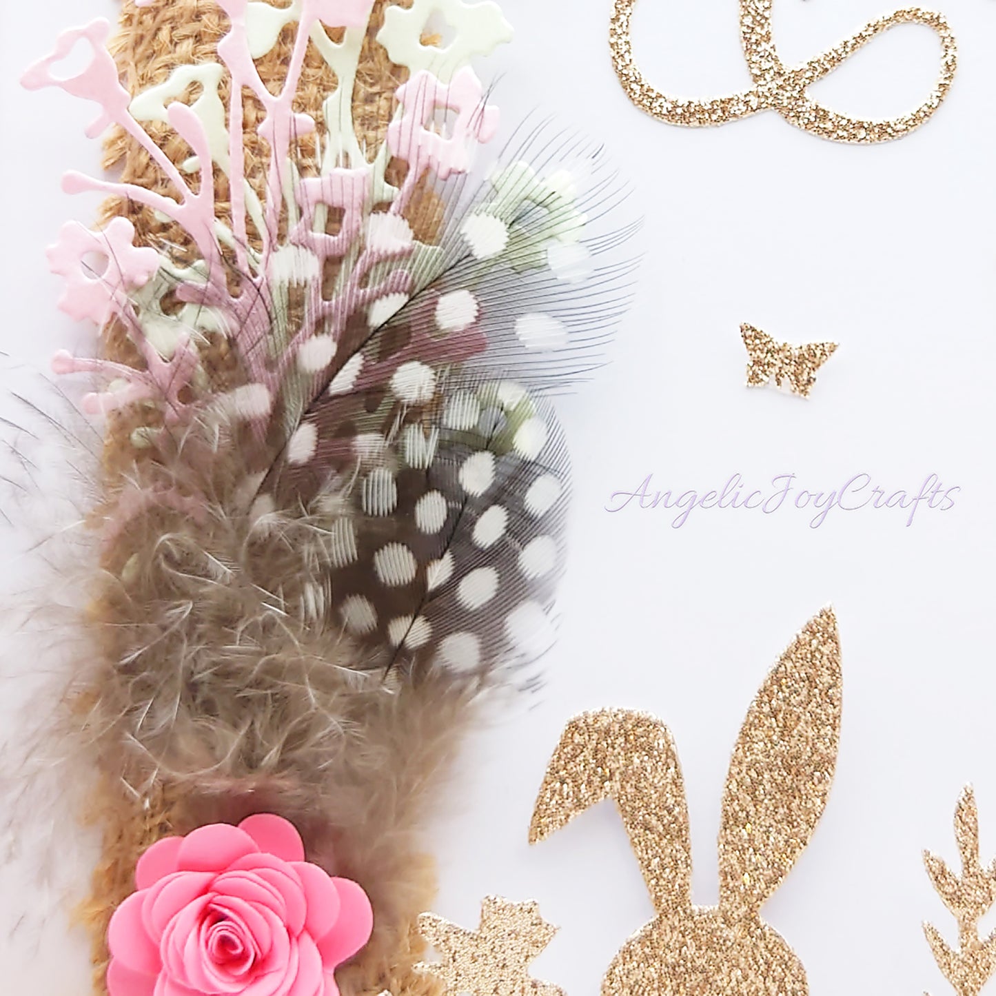 Handmade Personalised 3D Easter Card with Rabbit, Flowers & Feathers + Complimentary Gift Box | Easter