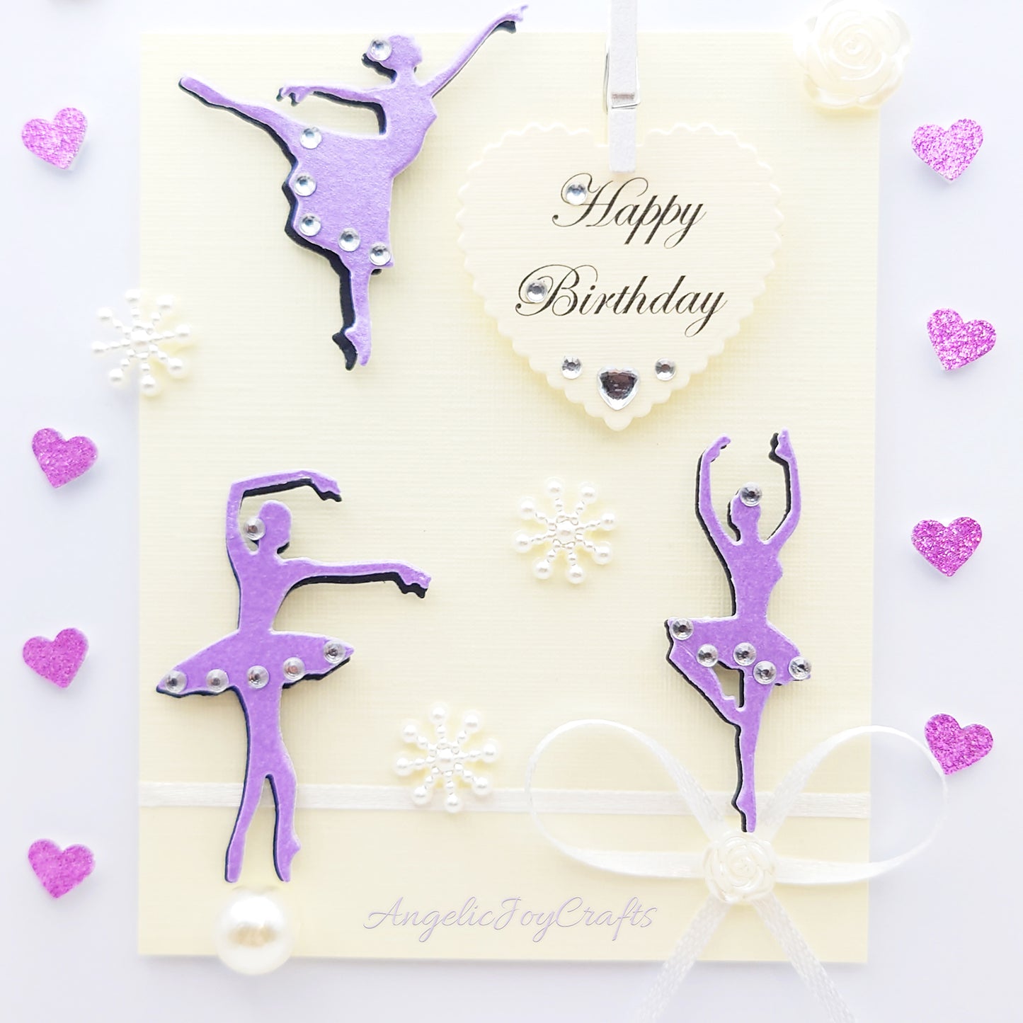 Handmade Personalised 3D Birthday Card with Ballerinas, Bows & Hearts + Complimentary Gift Box | Birthday | Mother's Day