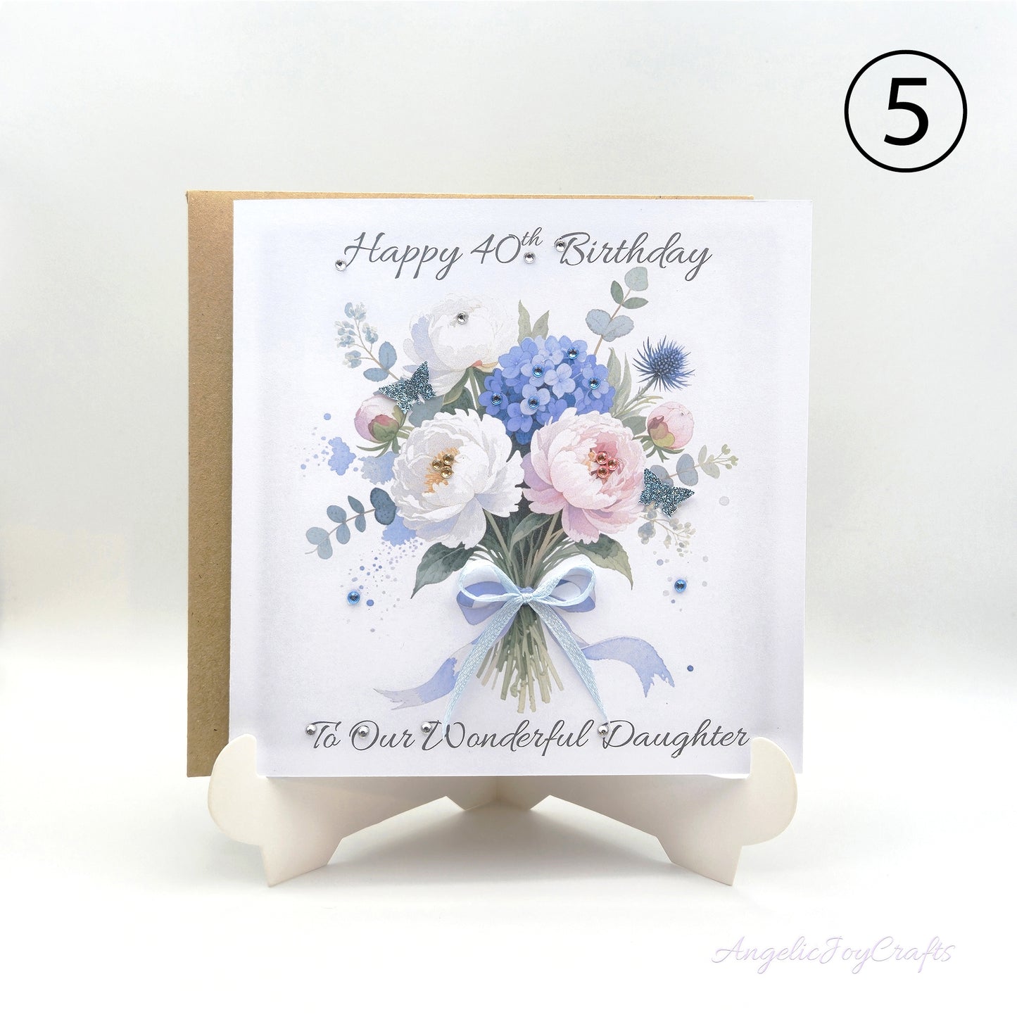 Handmade Personalised Birthday Card with Flower Bouquet & Bow + Complimentary Envelope | Birthday | Mother's Day