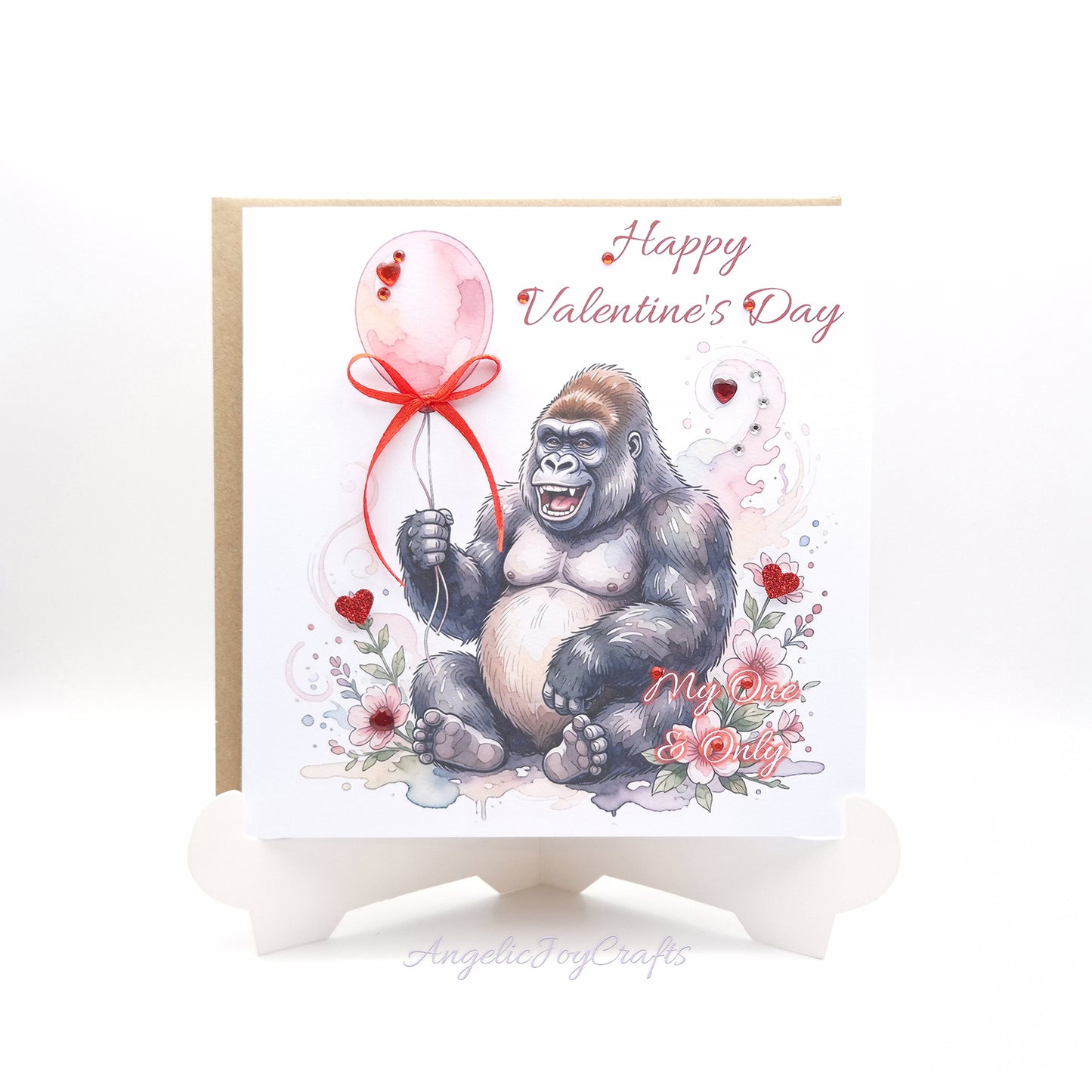 Handmade Personalised Valentine's Day Card with a Gorilla + Complimentary Envelope | Love | Birthday for Him