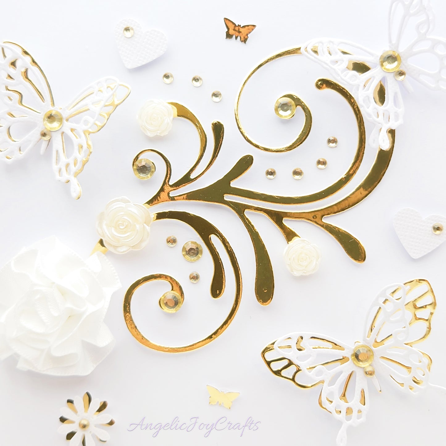 Handmade Personalised 3D Gold Anniversary Card with Floral Swirl & Butterflies + Complimentary Gift Box | Anniversary | Wedding | Engagement | Birthday | Mother's Day