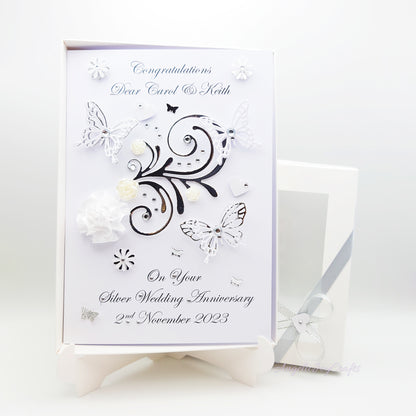 Handmade Personalised 3D Gold Anniversary Card with Floral Swirl & Butterflies + Complimentary Gift Box | Anniversary | Wedding | Engagement | Birthday | Mother's Day