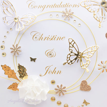 Handmade Personalised 3D Wedding Card with Floral Spiral & Butterflies + Complimentary Gift Box | Anniversary | Wedding | Engagement