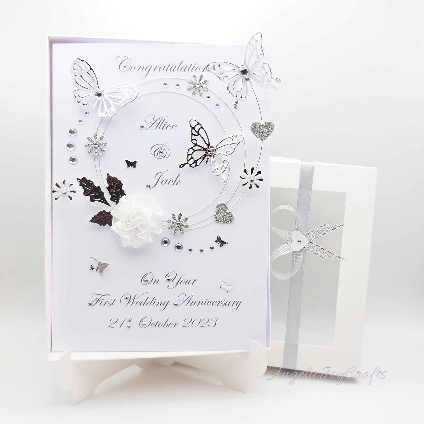 Handmade Personalised 3D Wedding Card with Floral Spiral & Butterflies + Complimentary Gift Box | Anniversary | Wedding | Engagement