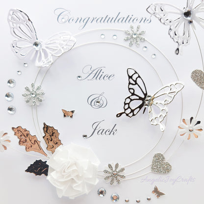 Handmade Personalised 3D Wedding Card with Floral Spiral & Butterflies + Complimentary Gift Box | Anniversary | Wedding | Engagement