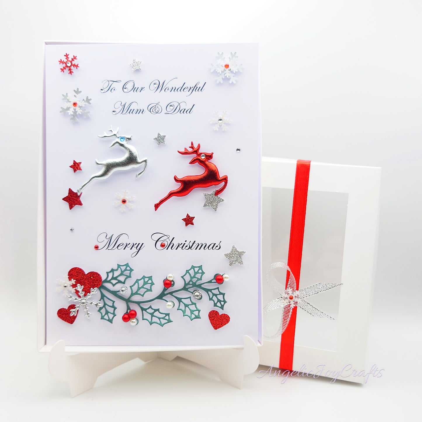 Handmade Personalised 3D Christmas Card with Skipping Deer + Complimentary Gift Box | Christmas | Noel | New Year