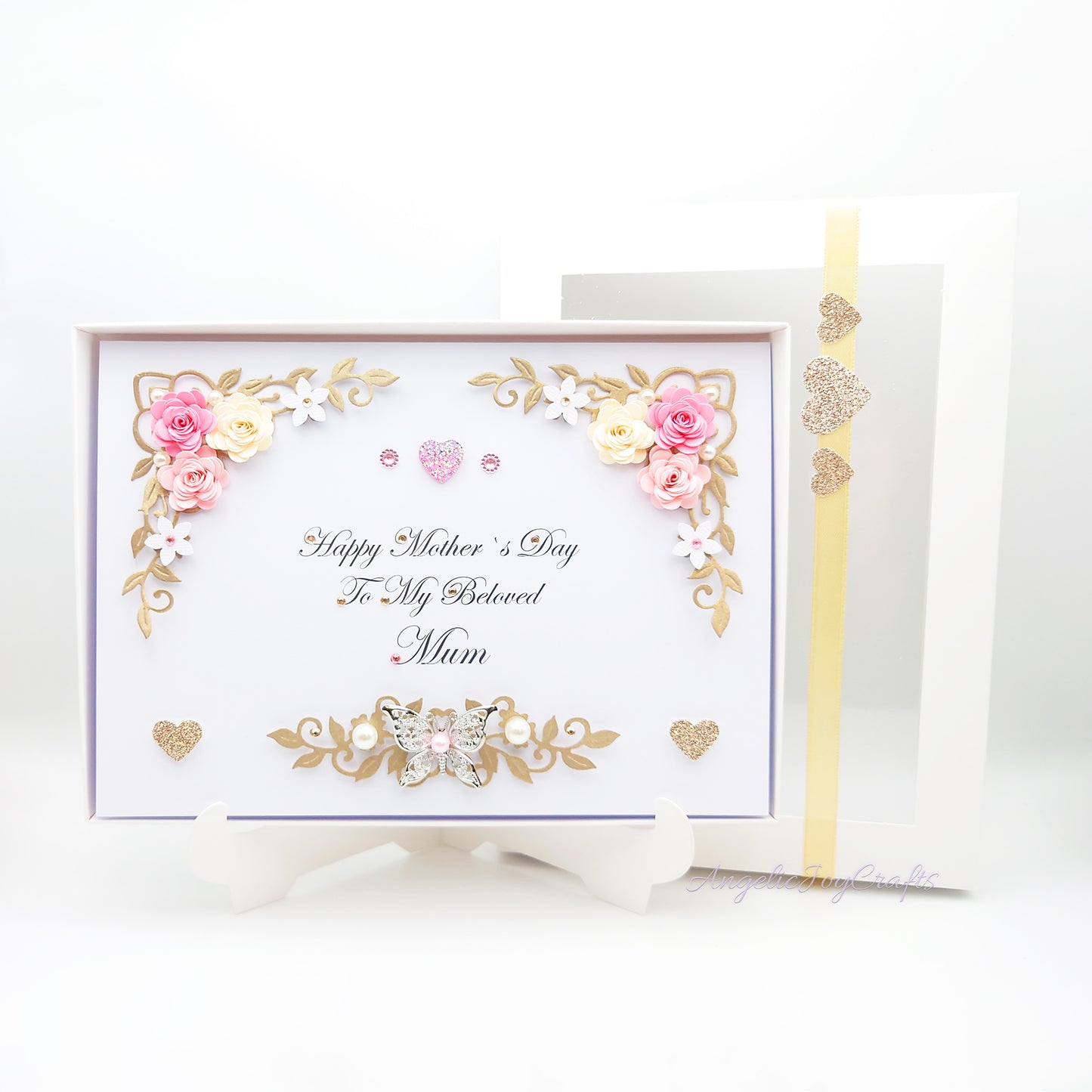 Handmade Personalised 3D Mother's Day Card with Flowers & Metallic Butterfly + Complimentary Gift Box | Birthday | Mother's Day
