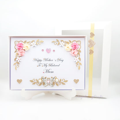Handmade Personalised 3D Mother's Day Card with Flowers & Metallic Butterfly + Complimentary Gift Box | Birthday | Mother's Day
