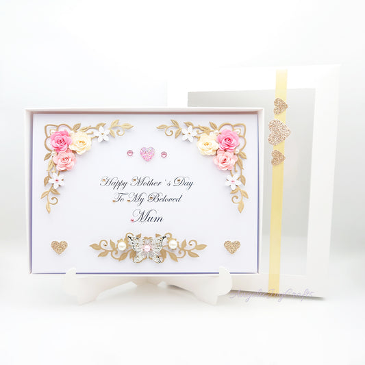 Handmade Personalised 3D Mother's Day Card with Flowers & Metallic Butterfly + Complimentary Gift Box | Birthday | Mother's Day