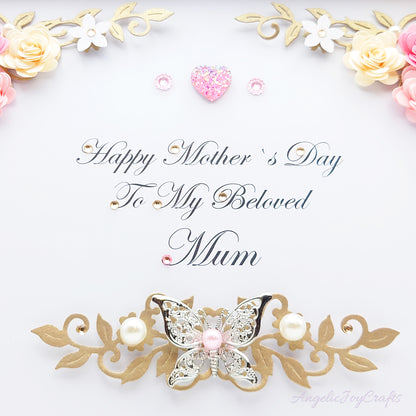 Handmade Personalised 3D Mother's Day Card with Flowers & Metallic Butterfly + Complimentary Gift Box | Birthday | Mother's Day