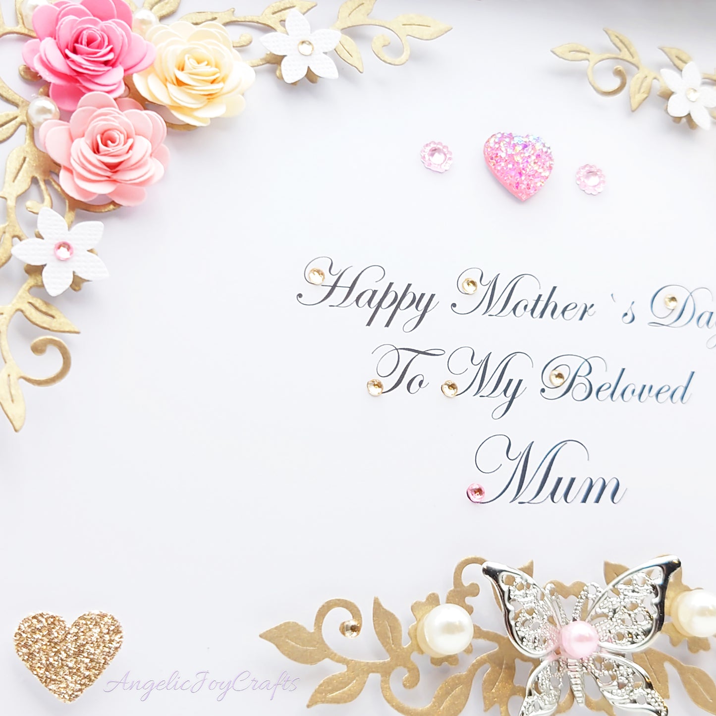 Handmade Personalised 3D Mother's Day Card with Flowers & Metallic Butterfly + Complimentary Gift Box | Birthday | Mother's Day
