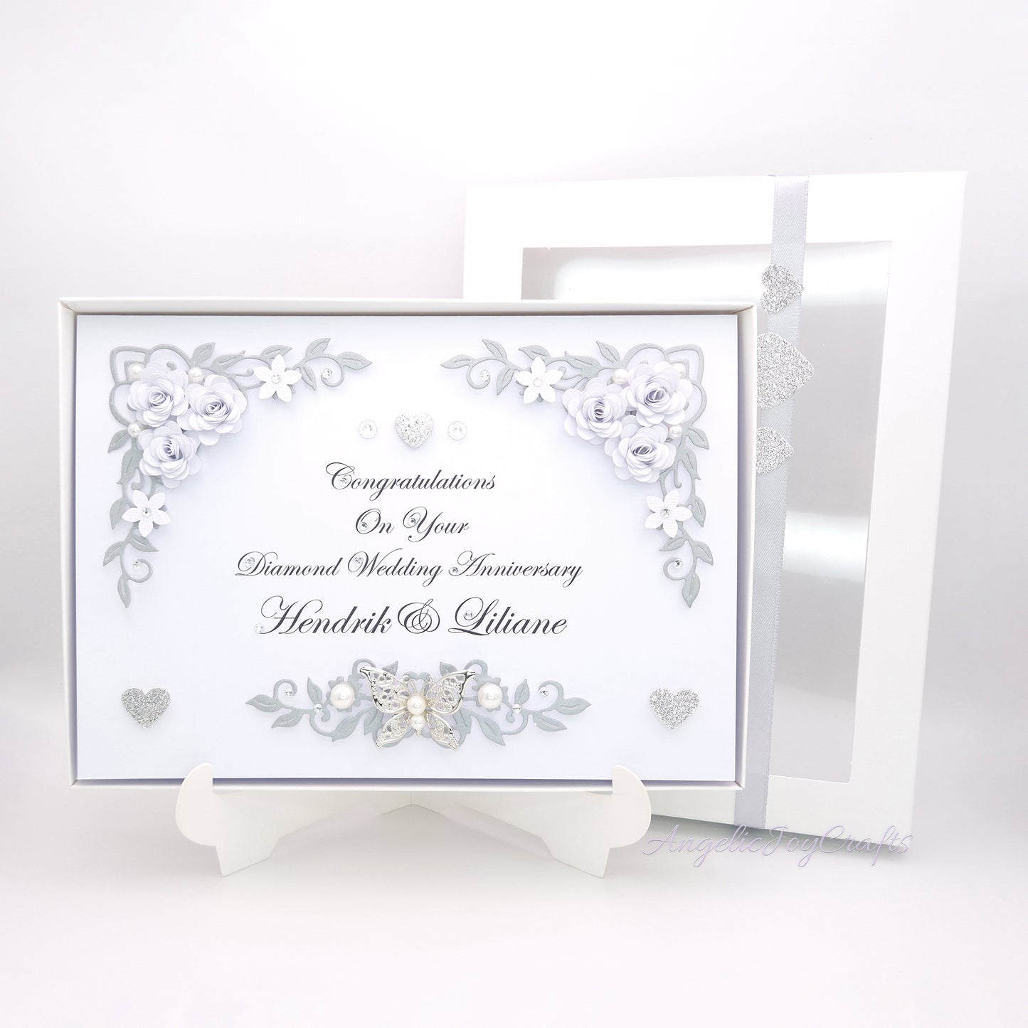Handmade Personalised 3D Wedding Card with Flowers & Metallic Butterfly + Complimentary Gift Box | Anniversary | Wedding | Engagement