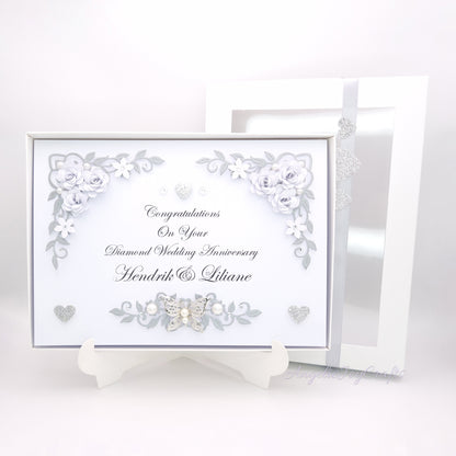 Handmade Personalised 3D Wedding Card with Flowers & Metallic Butterfly + Complimentary Gift Box | Anniversary | Wedding | Engagement