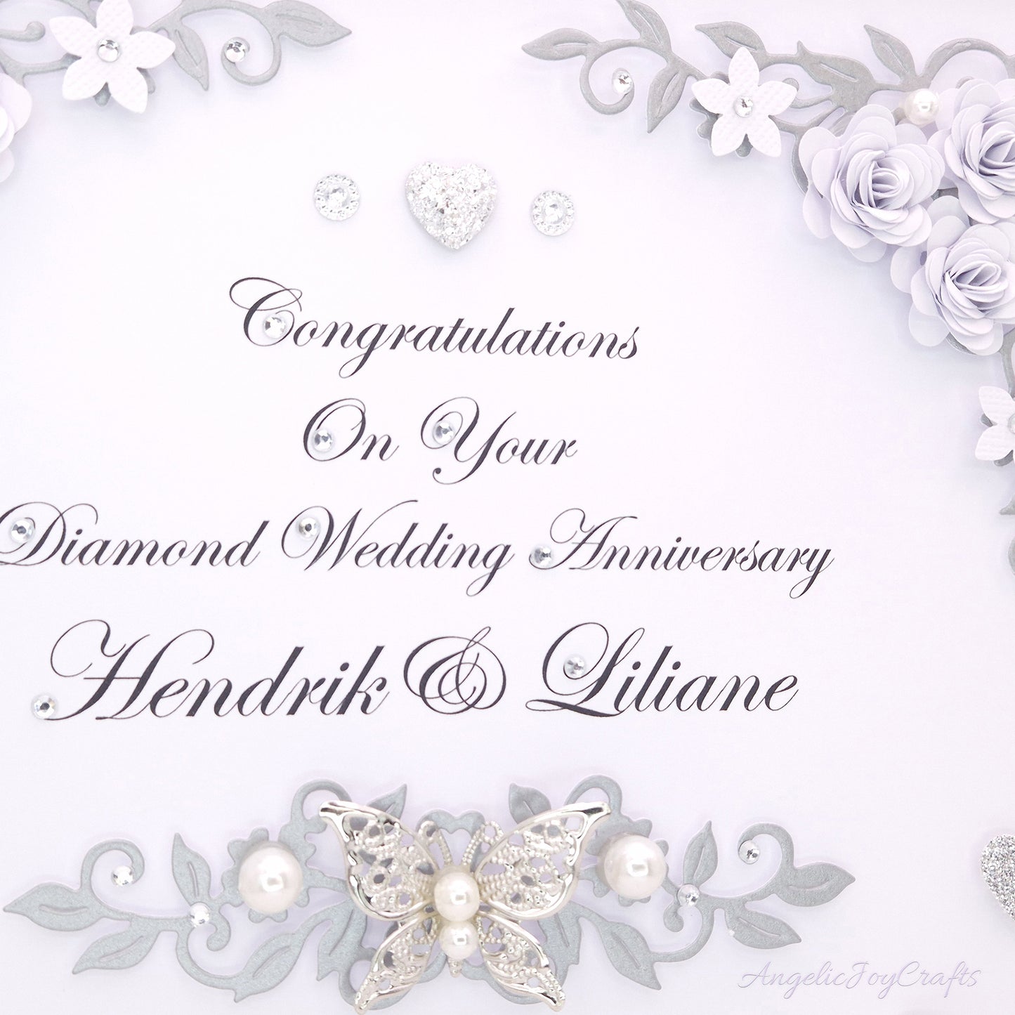 Handmade Personalised 3D Wedding Card with Flowers & Metallic Butterfly + Complimentary Gift Box | Anniversary | Wedding | Engagement