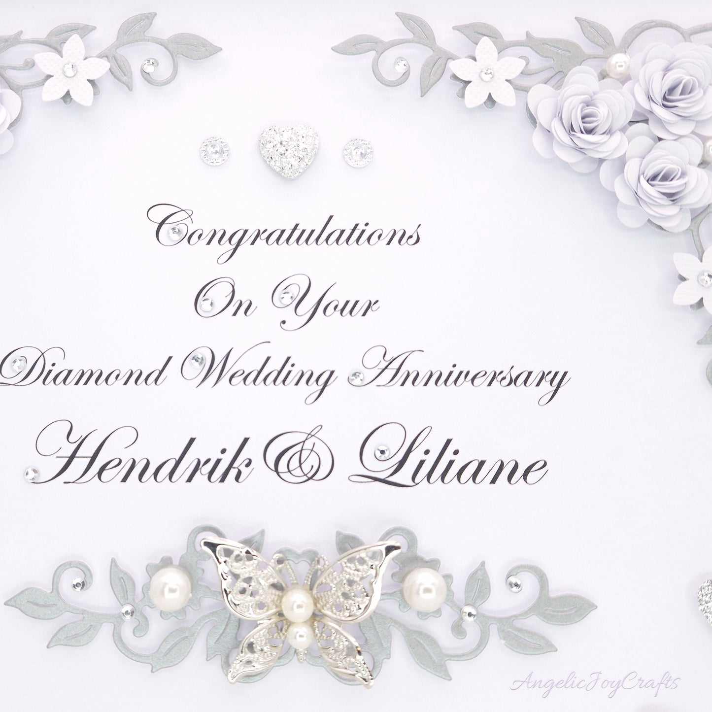 Handmade Personalised 3D Wedding Card with Flowers & Metallic Butterfly + Complimentary Gift Box | Anniversary | Wedding | Engagement