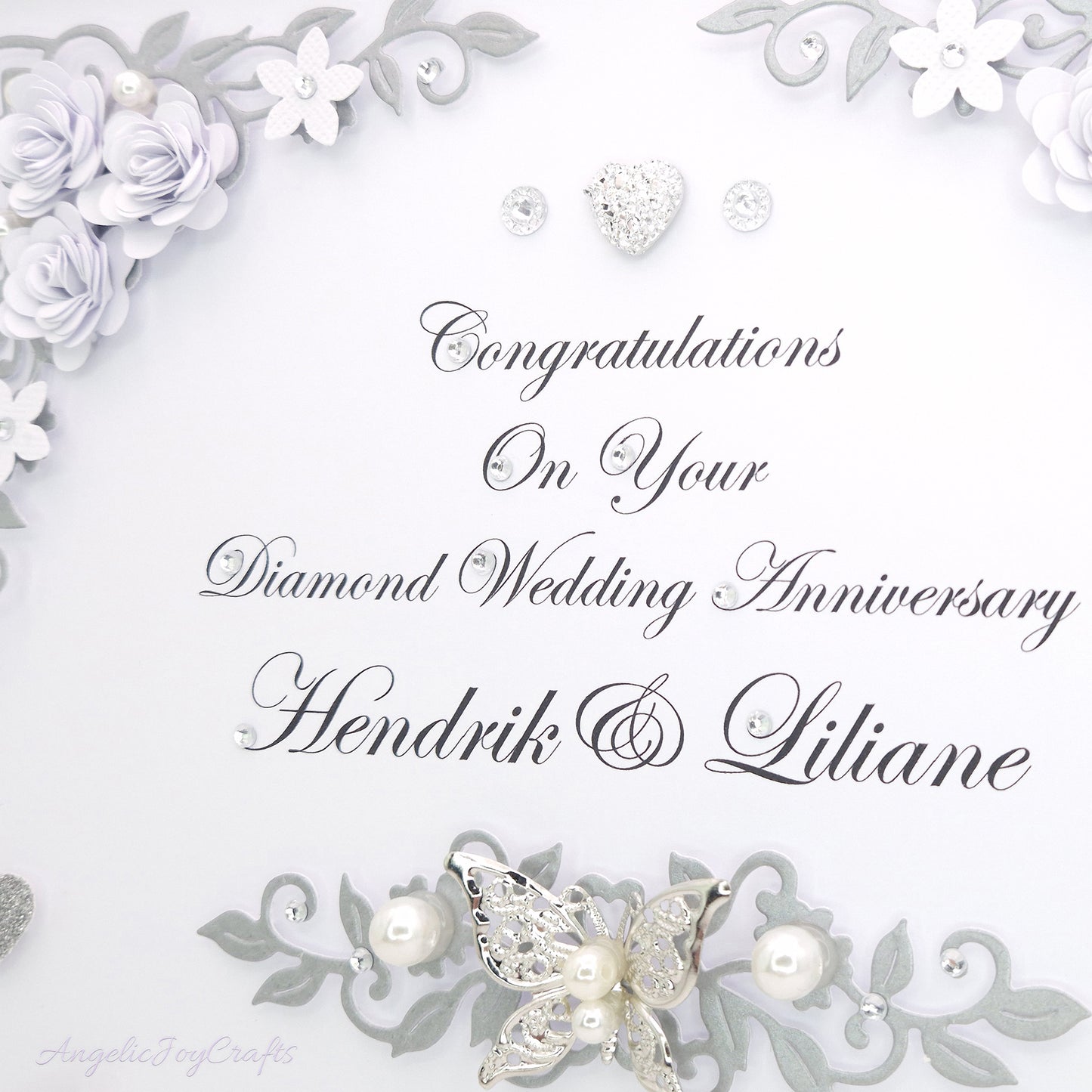 Handmade Personalised 3D Wedding Card with Flowers & Metallic Butterfly + Complimentary Gift Box | Anniversary | Wedding | Engagement