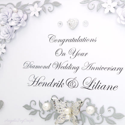 Handmade Personalised 3D Wedding Card with Flowers & Metallic Butterfly + Complimentary Gift Box | Anniversary | Wedding | Engagement