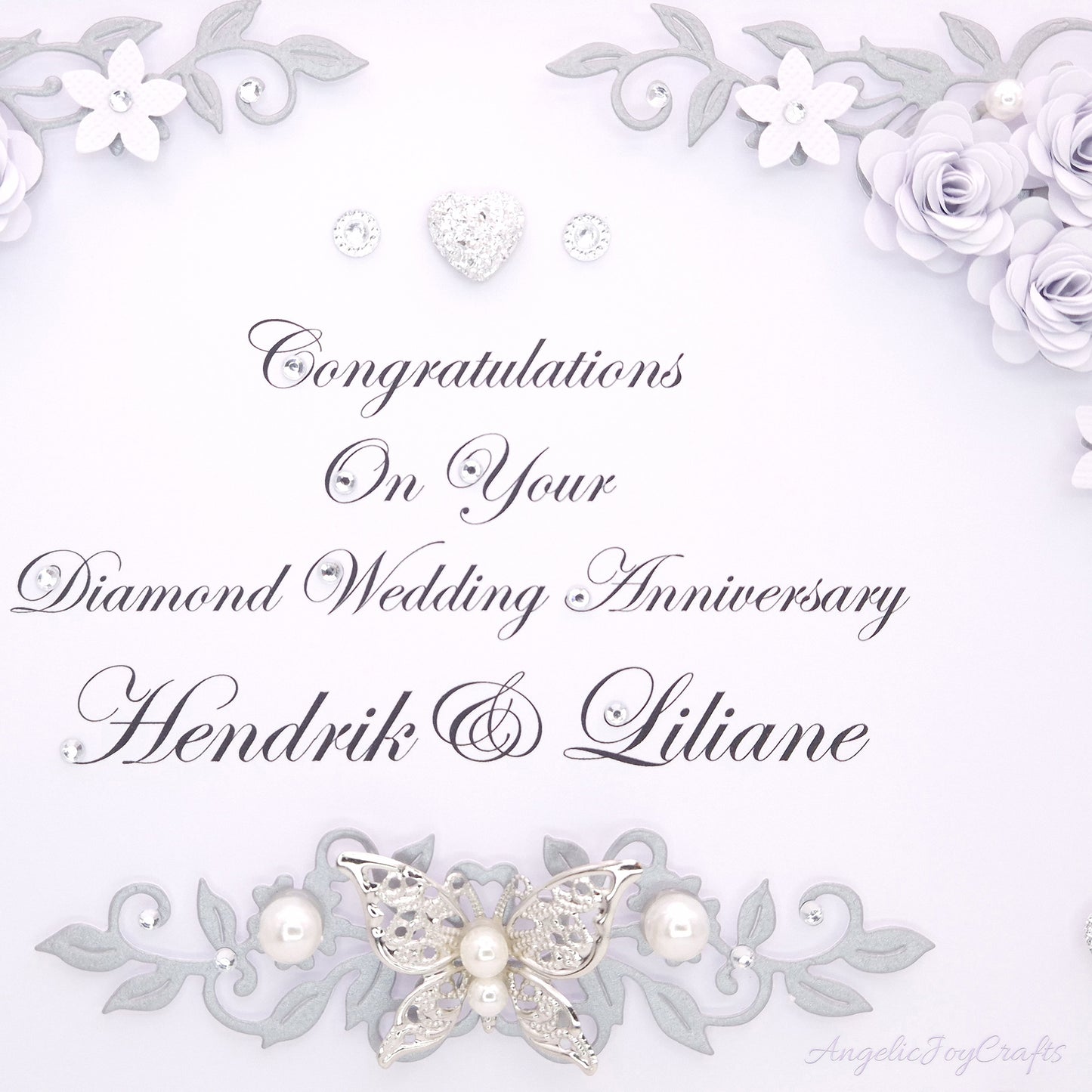 Handmade Personalised 3D Wedding Card with Flowers & Metallic Butterfly + Complimentary Gift Box | Anniversary | Wedding | Engagement