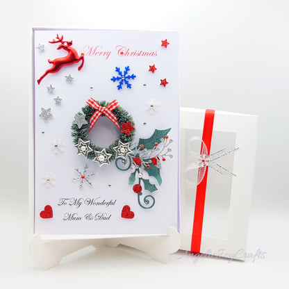 Handmade Personalised 3D Christmas Card with Wreath & Snowflakes + Complimentary Gift Box | Christmas | Noel | New Year