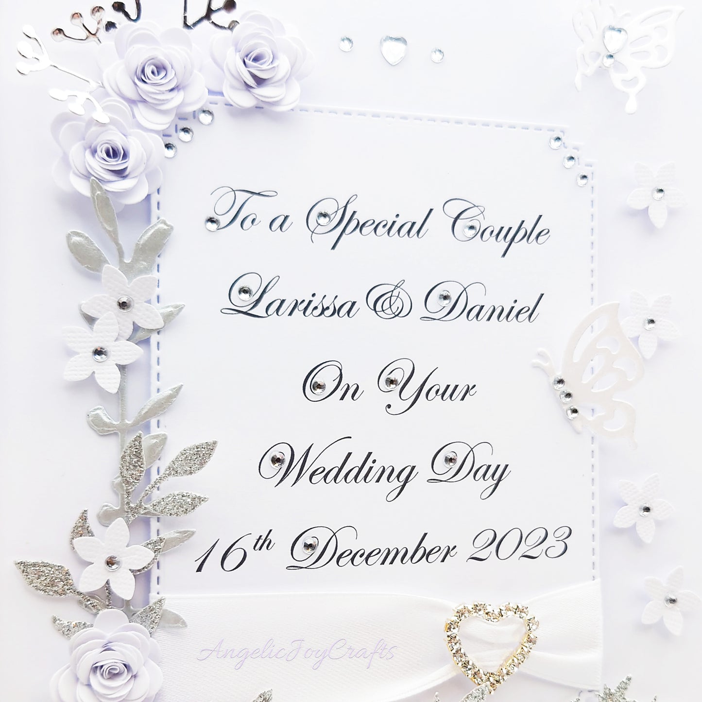 Handmade Personalised 3D Wedding Card with Floral Plaque & Brooch + Complimentary Gift Box | Anniversary | Wedding | Engagement