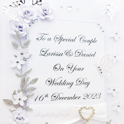 Handmade Personalised 3D Wedding Card with Floral Plaque & Brooch + Complimentary Gift Box | Anniversary | Wedding | Engagement