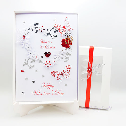 Handmade Personalised 3D Valentine's Day Card with Ornate Heart & Butterflies + Complimentary Gift Box | Valentine's Day | Birthday | Mother's Day