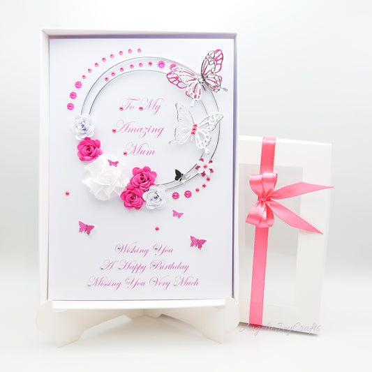 Handmade Personalised 3D Birthday Card with Floral Circle & Butterflies + Complimentary Gift Box | Birthday | Mother's Day