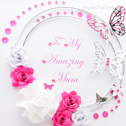 Handmade Personalised 3D Birthday Card with Floral Circle & Butterflies + Complimentary Gift Box | Birthday | Mother's Day