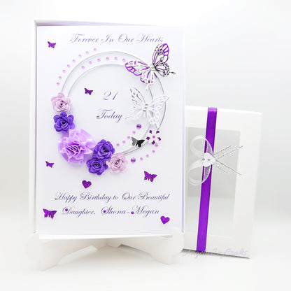 Handmade Personalised 3D Birthday Card with Floral Circle & Butterflies + Complimentary Gift Box | Birthday | Mother's Day