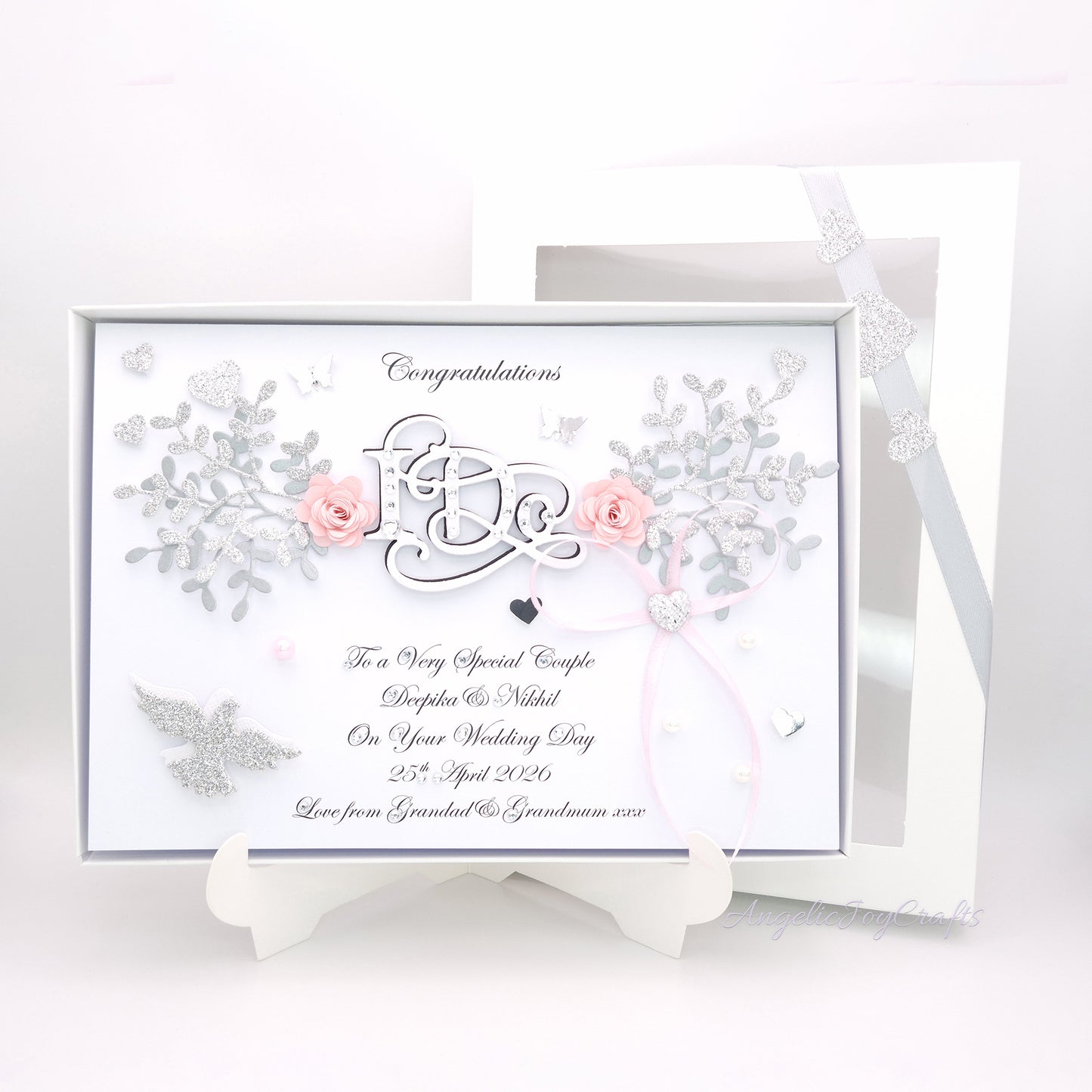 Handmade Personalised 3D Wedding Card with Floral Branches & I Do + Complimentary Gift Box | Anniversary | Wedding | Engagement
