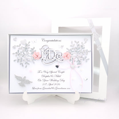 Handmade Personalised 3D Wedding Card with Floral Branches & I Do + Complimentary Gift Box | Anniversary | Wedding | Engagement