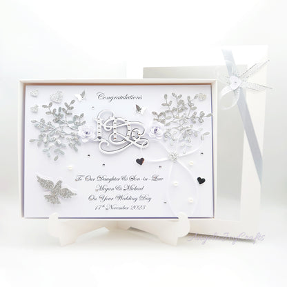 Handmade Personalised 3D Wedding Card with Floral Branches & I Do + Complimentary Gift Box | Anniversary | Wedding | Engagement